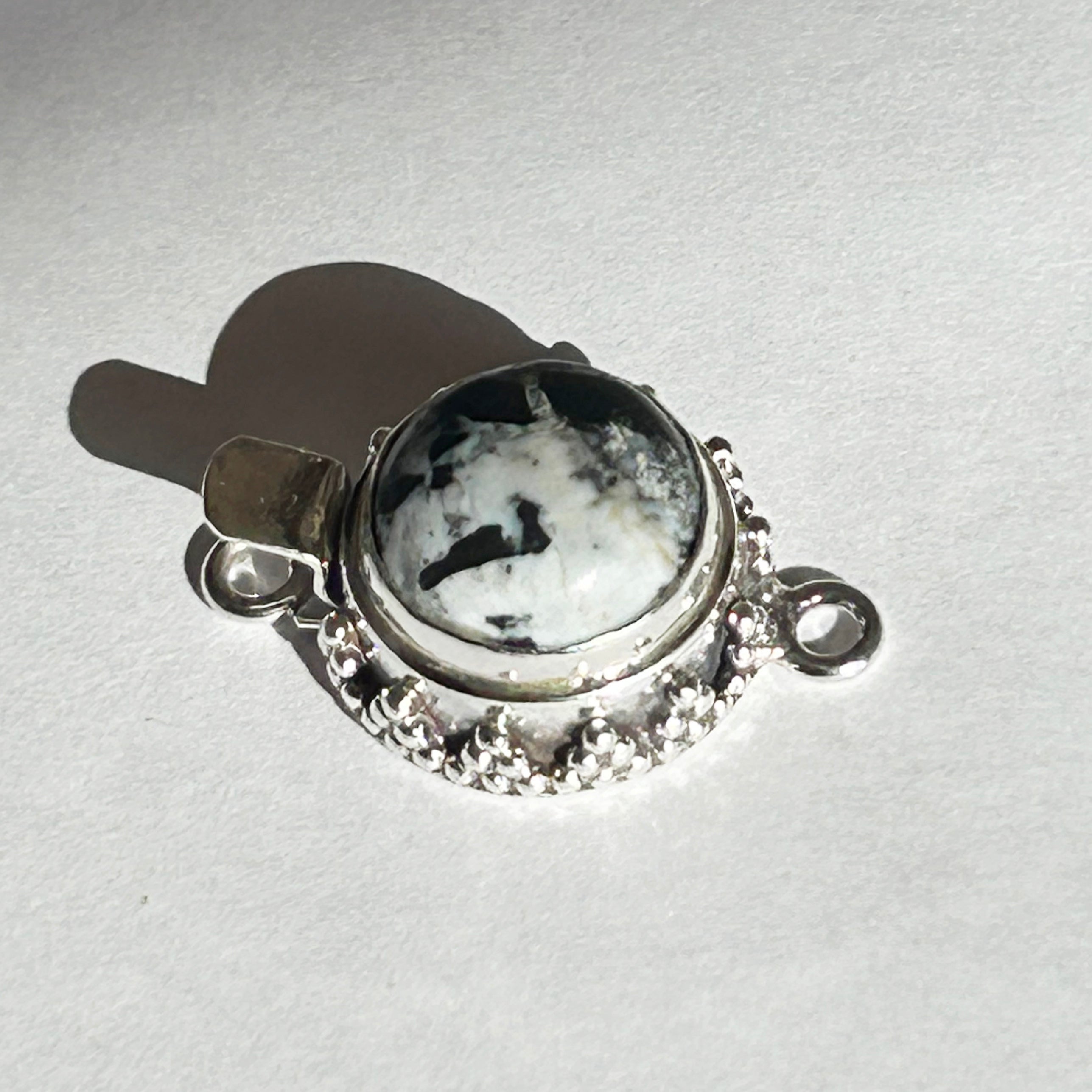 AAA Large White Buffalo Clasp Sterling 13.5mm Granulated Ball Design