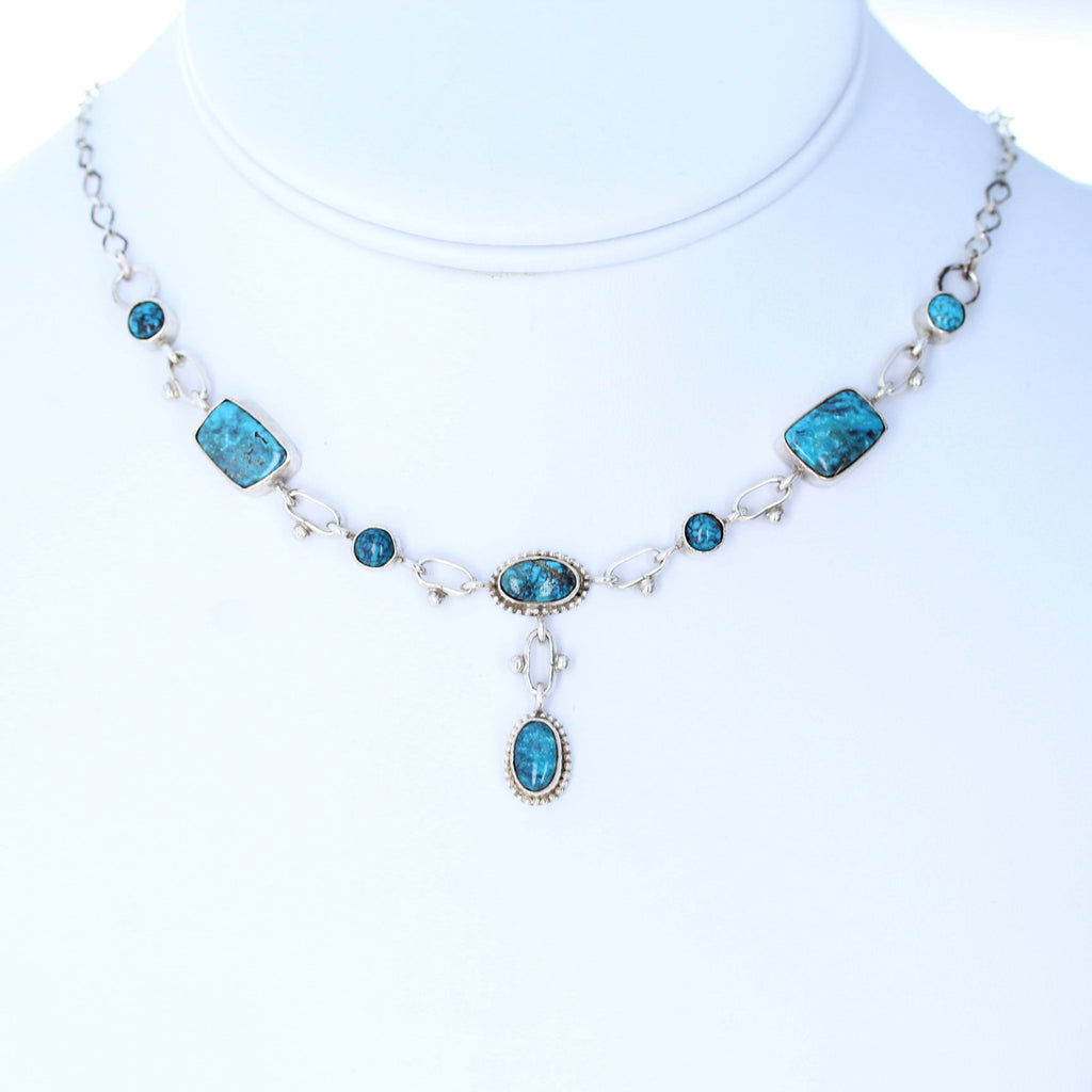 Carico Lake Turquoise Sterling Southwestern Necklace Bluen 16-19"