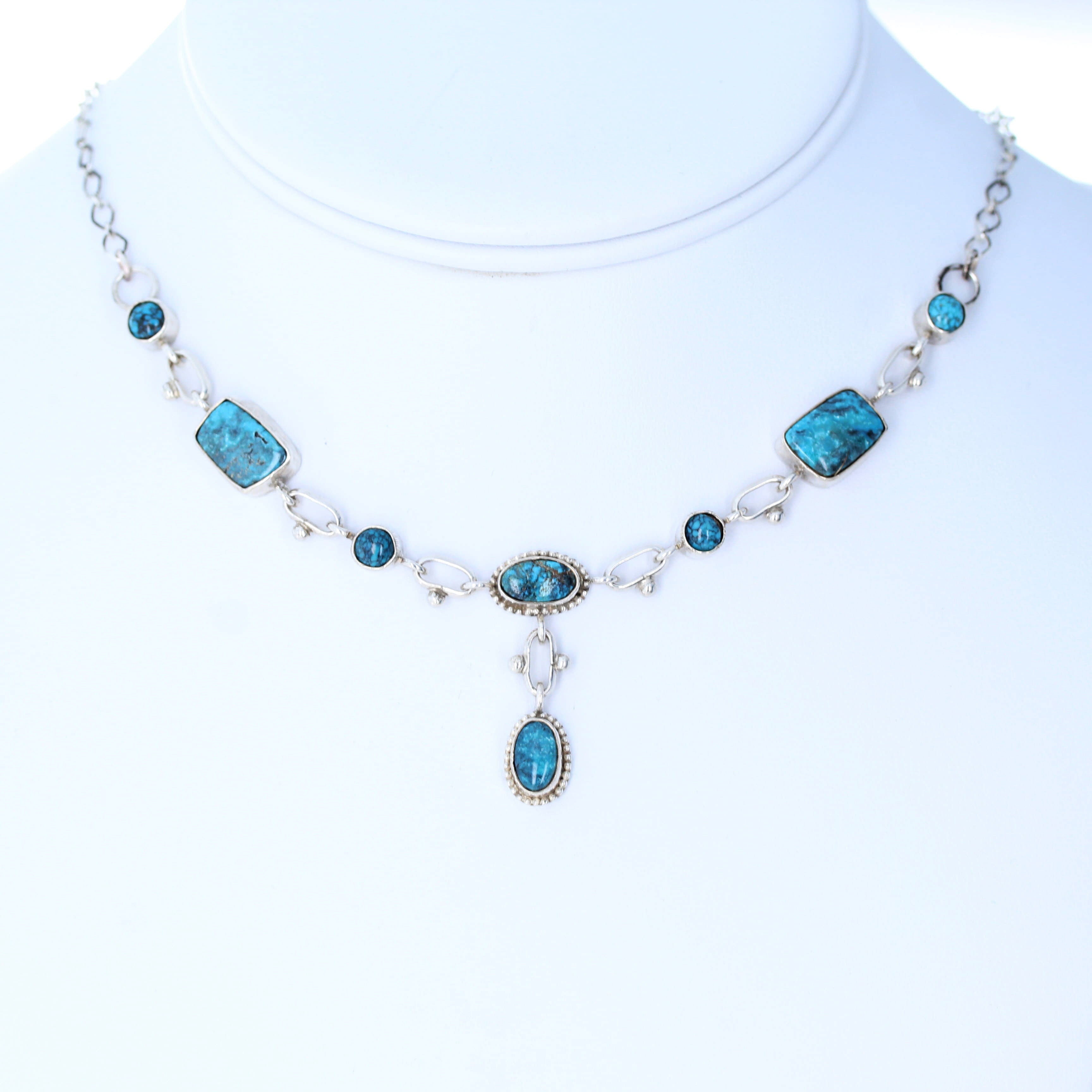 Carico Lake Turquoise Sterling Southwestern Necklace Bluen 16-19"