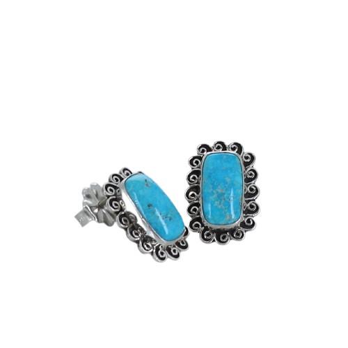 Armenian Turquoise Portrait Earrings Post Spiral Cushions