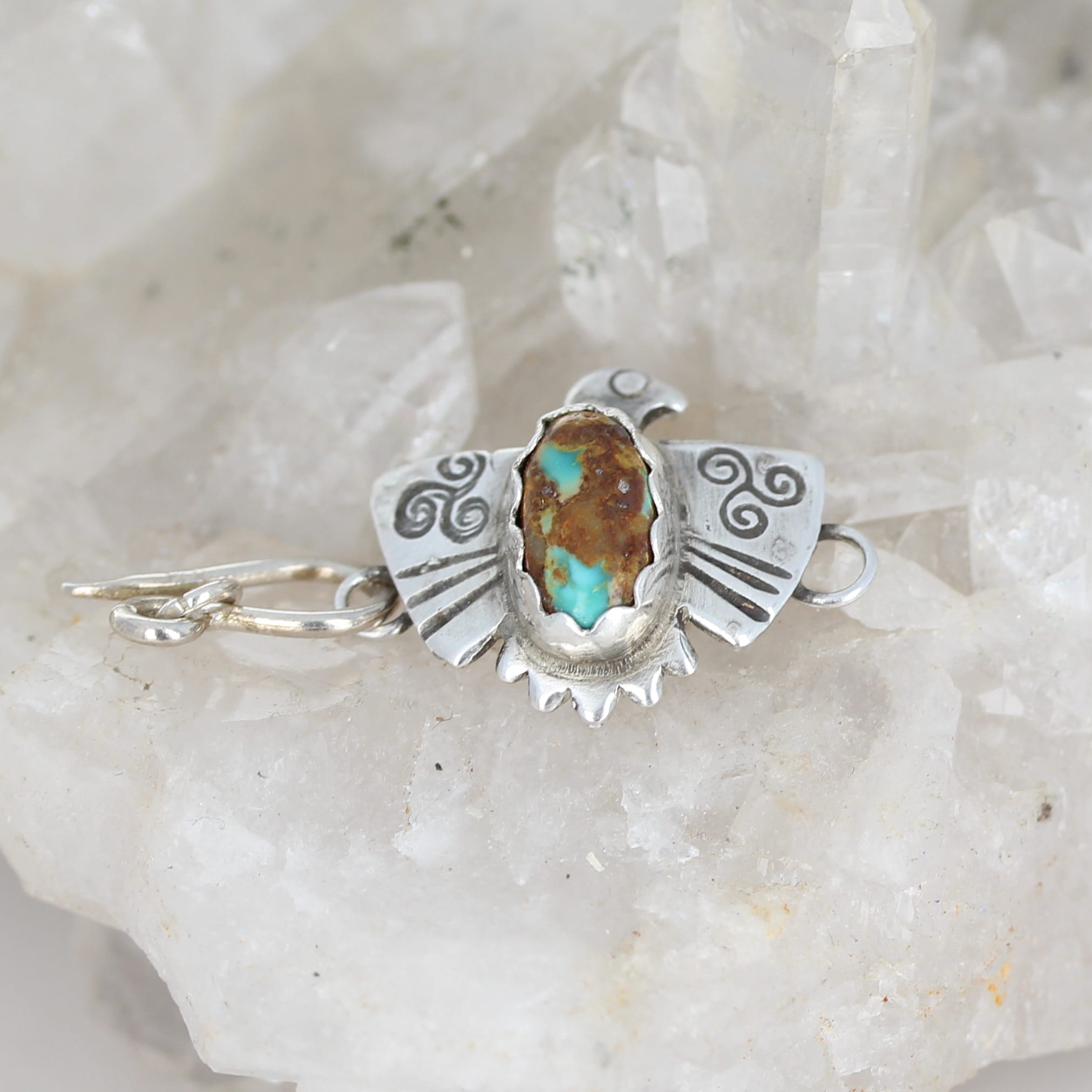Green Golden Royston Turquoise Sterling Thunderbird Clasp J Hook