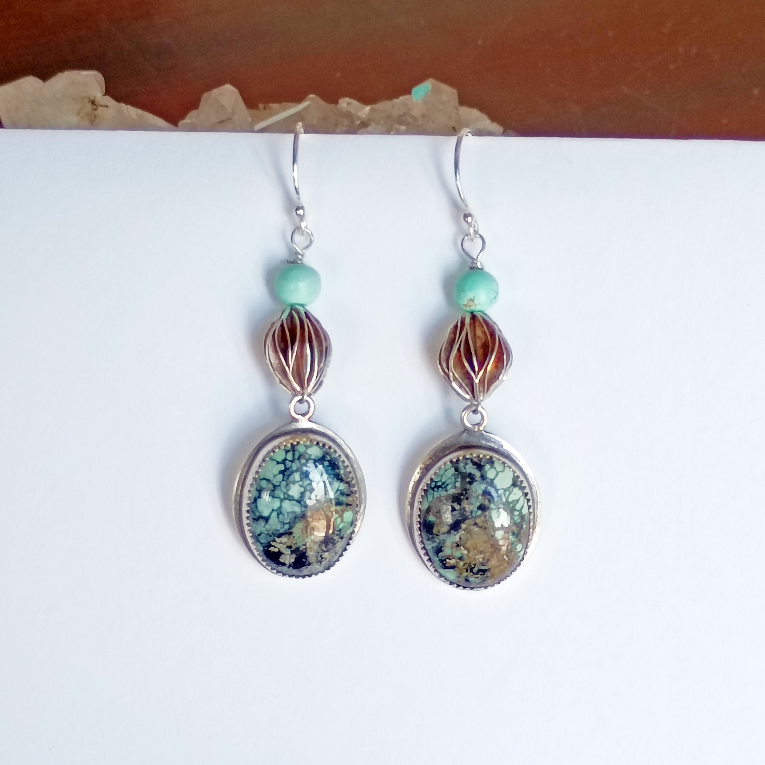 AAA Nevada Black Jack Turquoise Earrings Sterling Dangles Unique