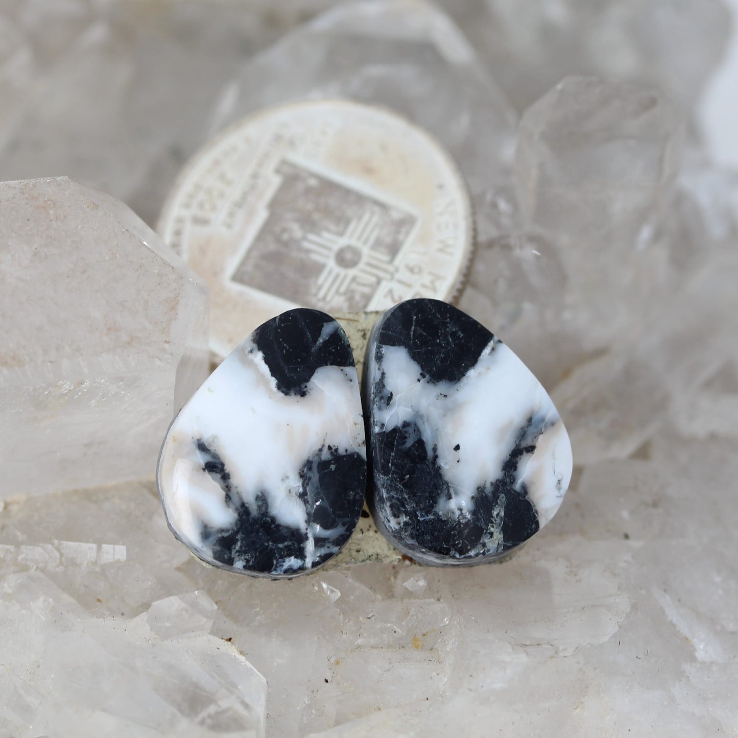Dramatic Rare White Buffalo Turquoise Cabochon Pair Components 19.5x15mm