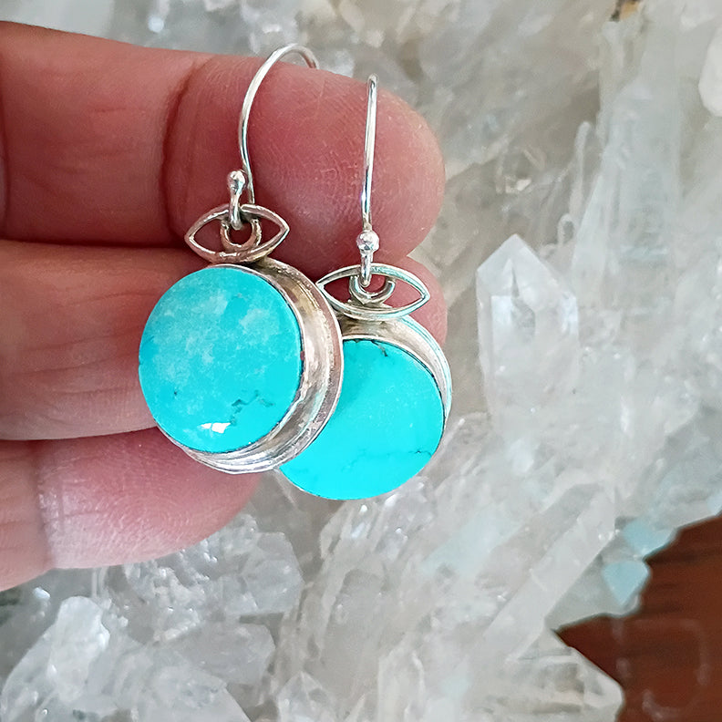 AAA Blue Sonoran Turquoise Eye Earrings Sterling Southwestern Boho Style