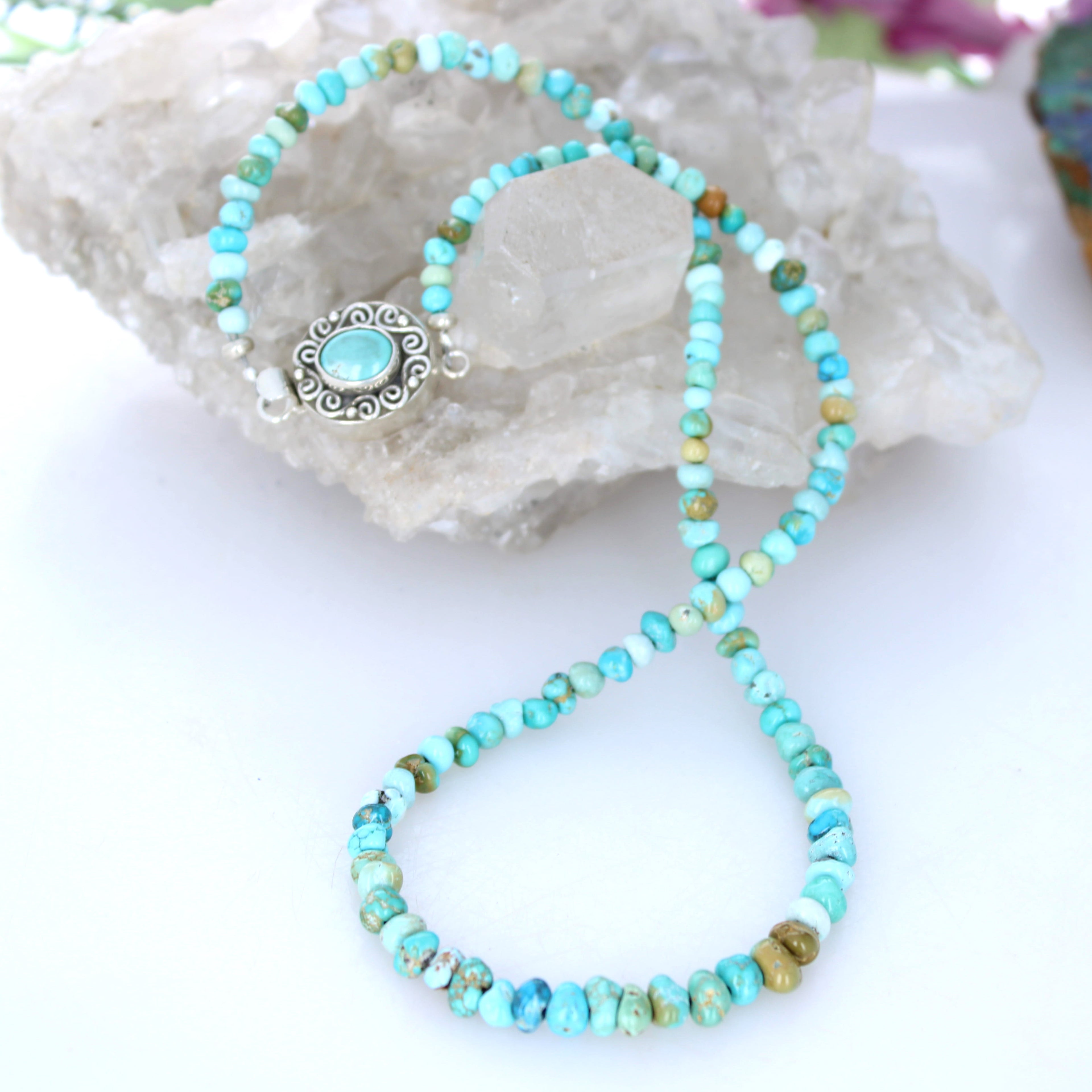 Multi Color Lone Mountain Turquoise Beads Necklace Sterling 4-6mm 19"
