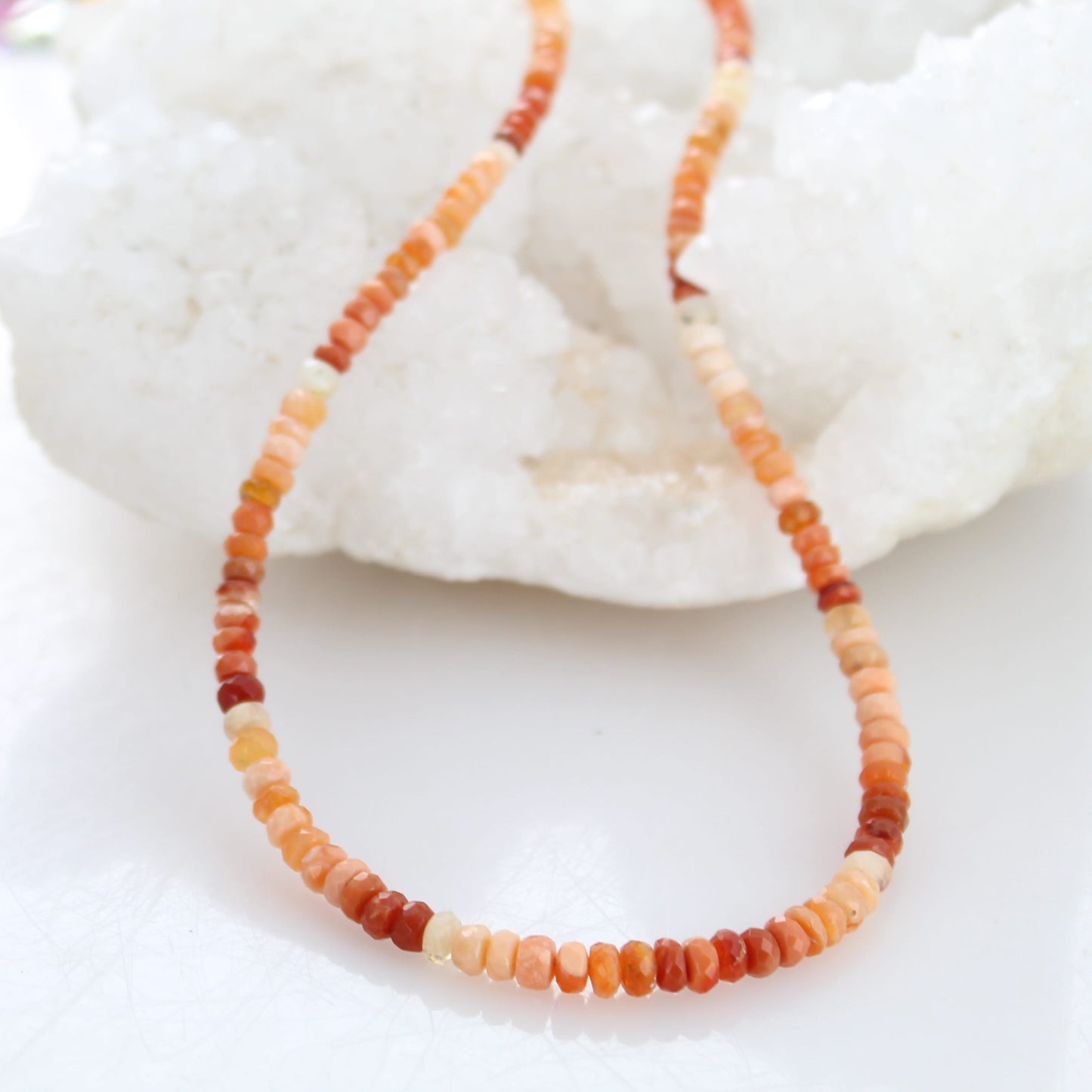 Faceted Mexican Opal Beads Rondelles Apricot Graduated 3-5mm 18"