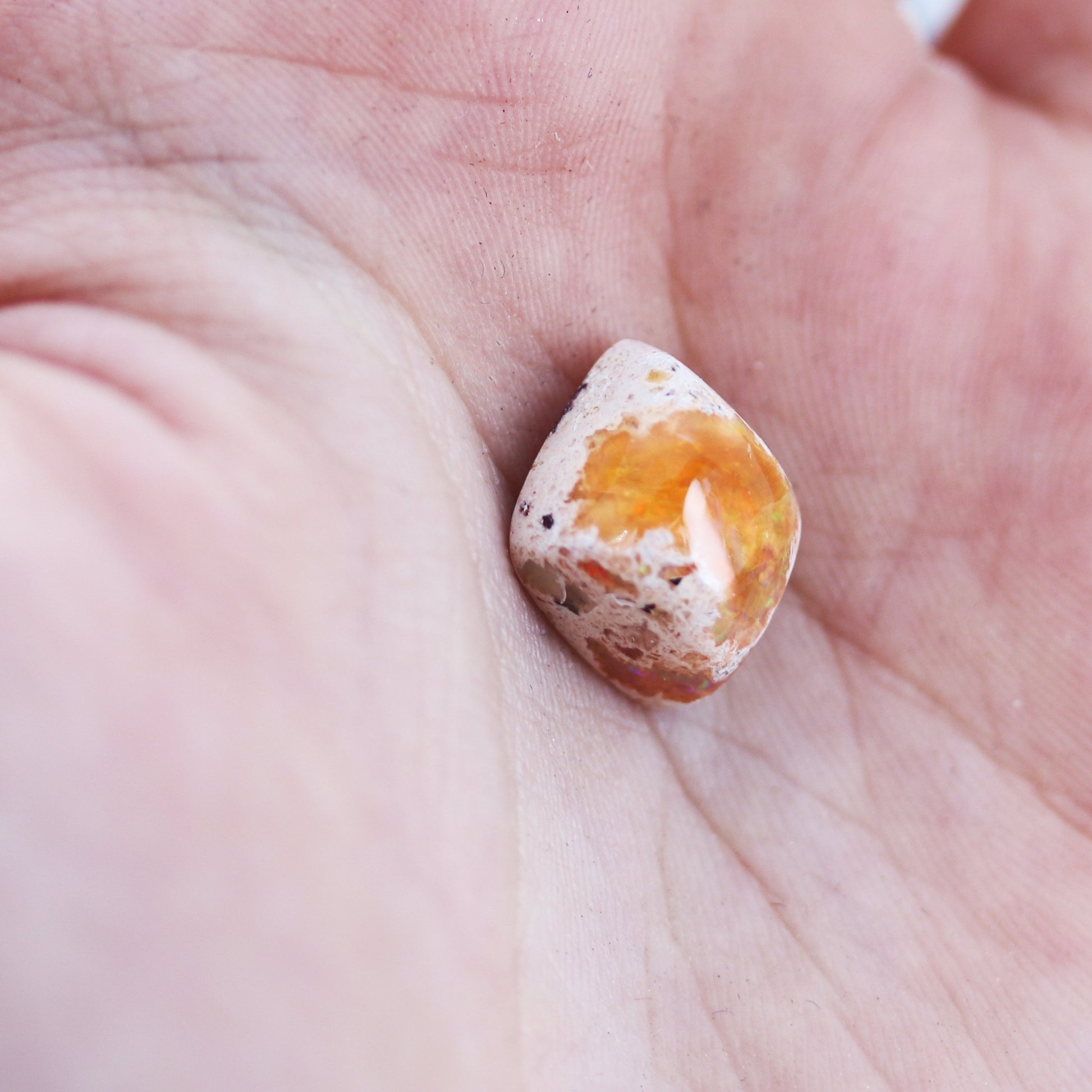 Mexican Opal Cabochon Sunset Orange Diamond Shape -NewWorldGems