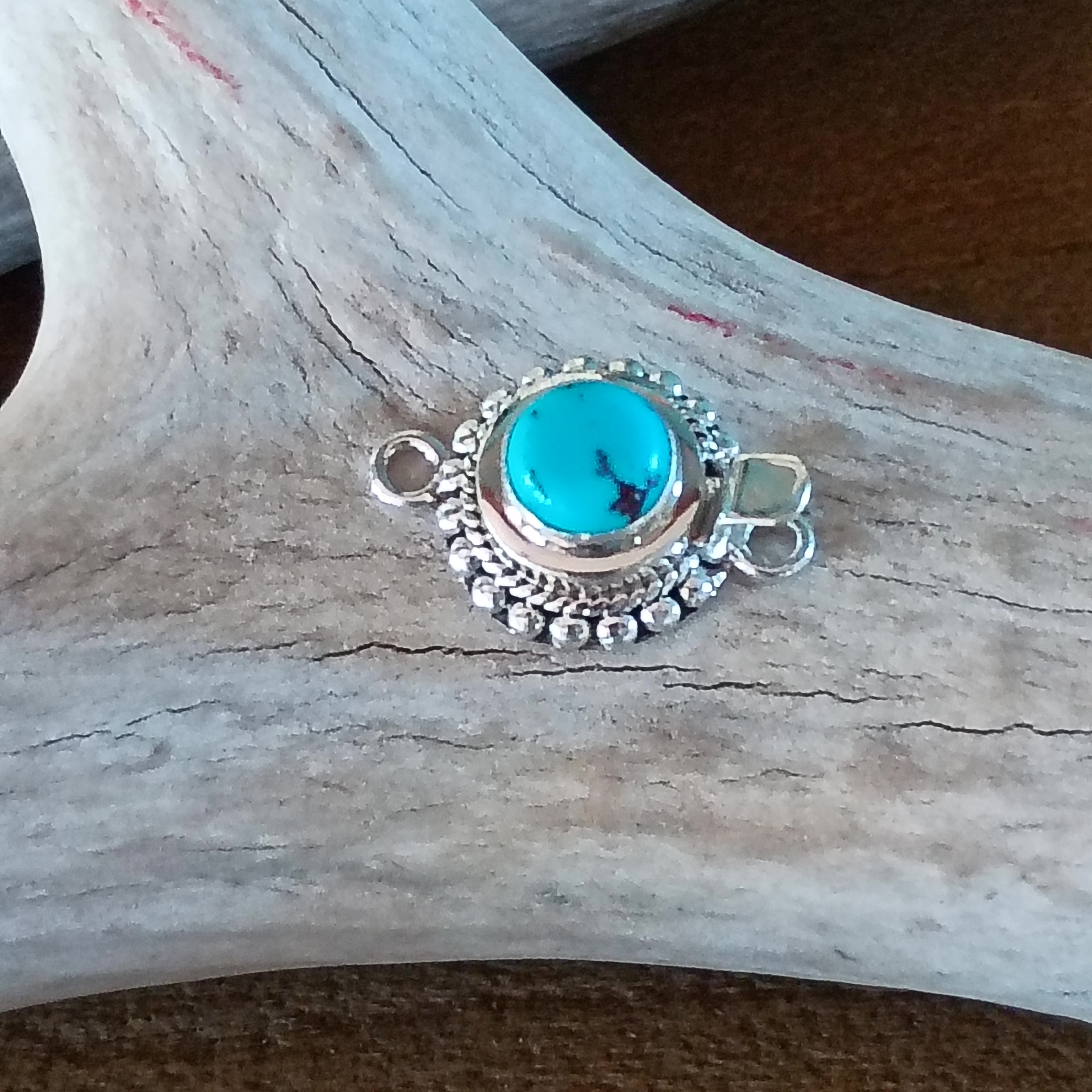 Egyptian Turquoise Sterling Granulated Clasp Sterling Silver 8mm