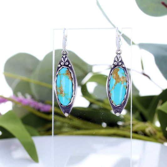 Gorgeous Bright Blue Kingman Turquoise Earrings Sterling Silver