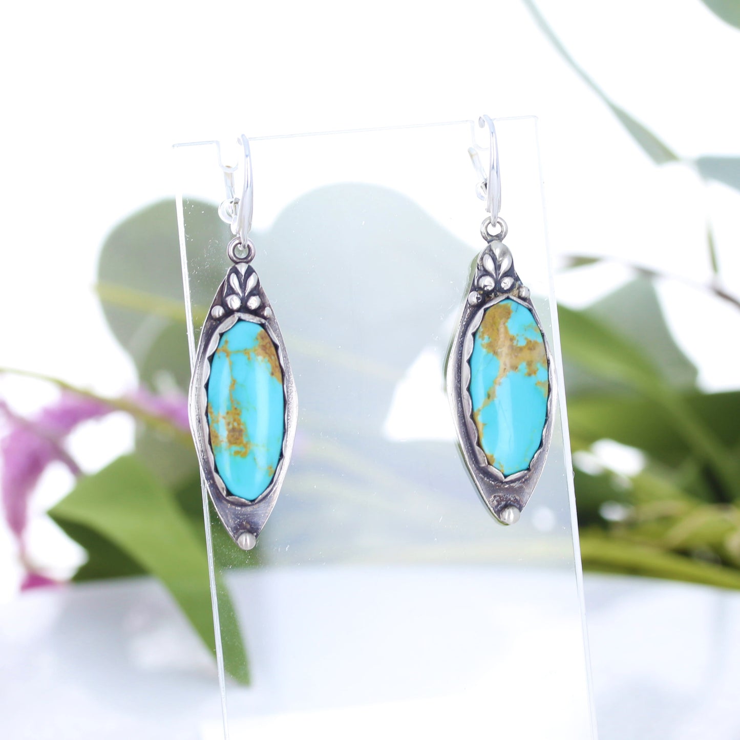 Gorgeous Bright Blue Kingman Turquoise Earrings Sterling Silver