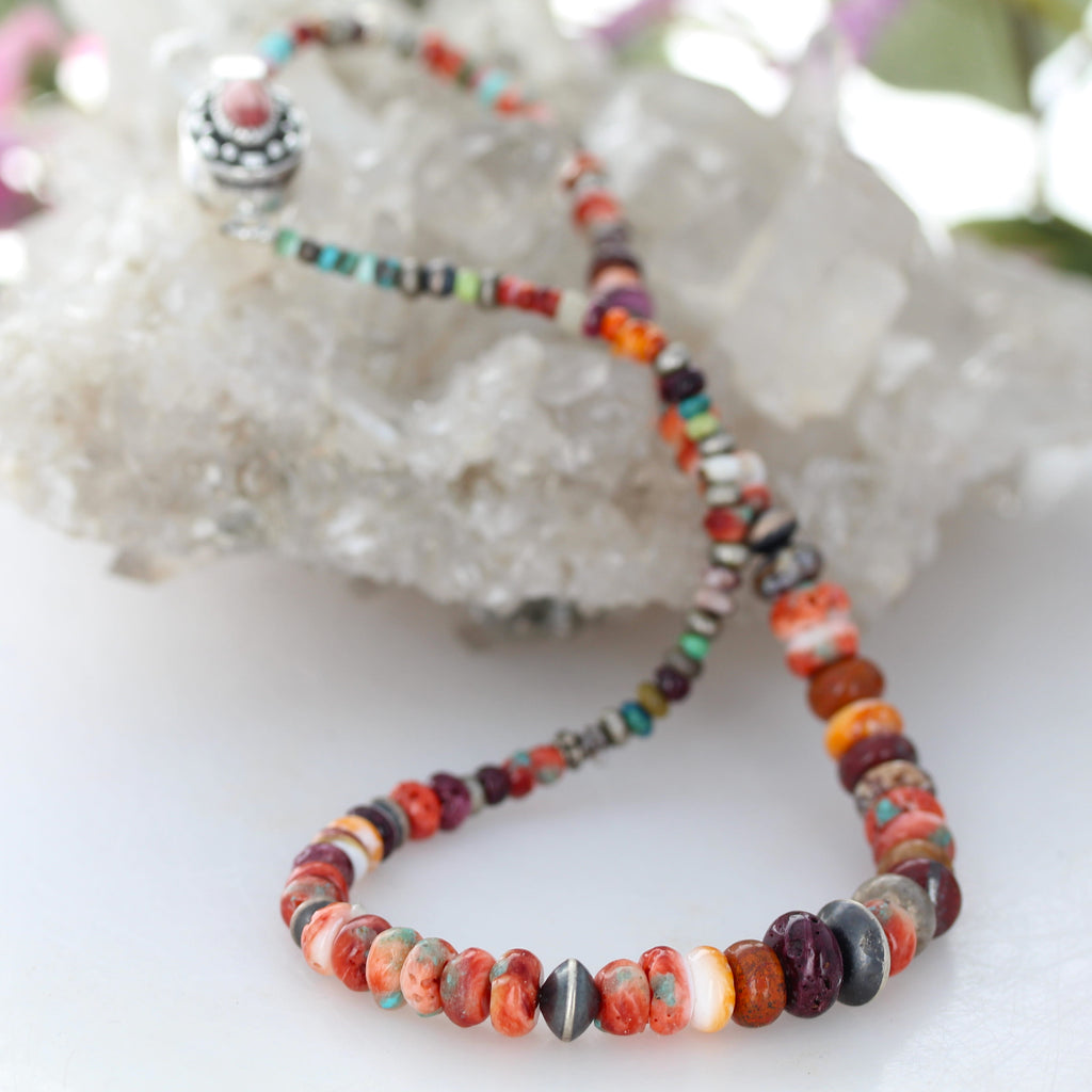 Spiny Oyster Necklace Rondelles Fiesta Colors Mixed 17"