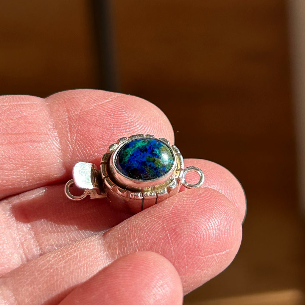 AAA Azurite Clasp Sterling 8x10mm Oval Southwestern Style