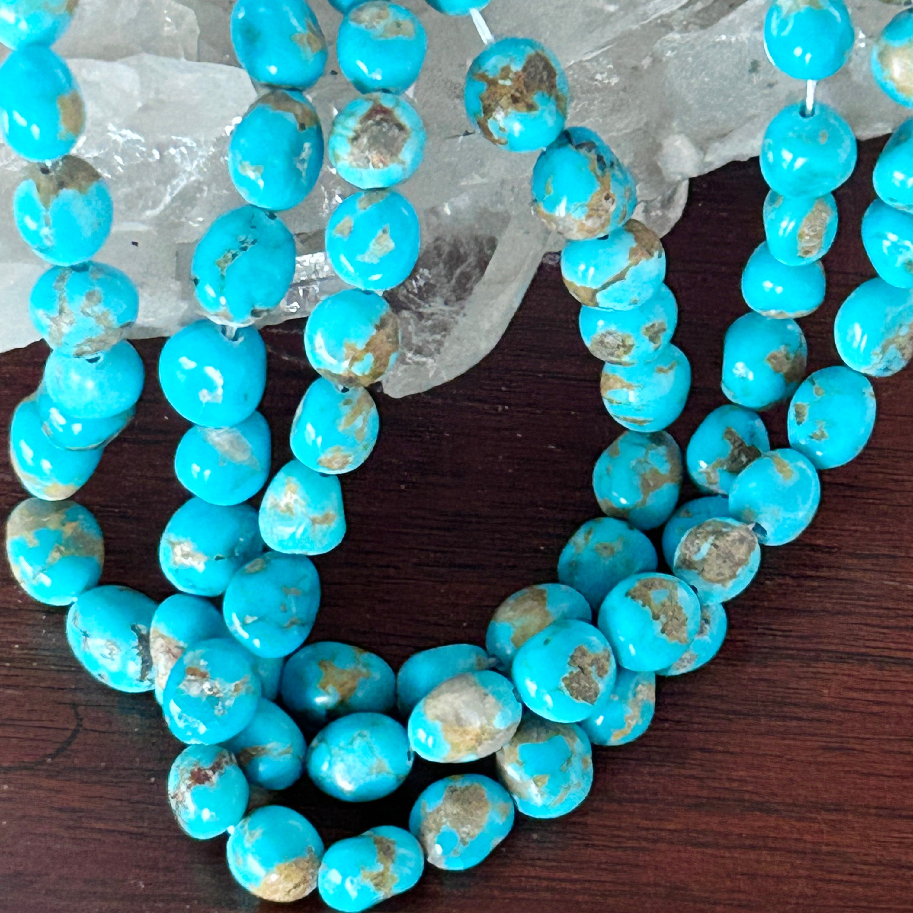 AAA Sonoran Mountain Turquoise Beads Bright Blue Potato Ovals 6.5x8.5mm 16"