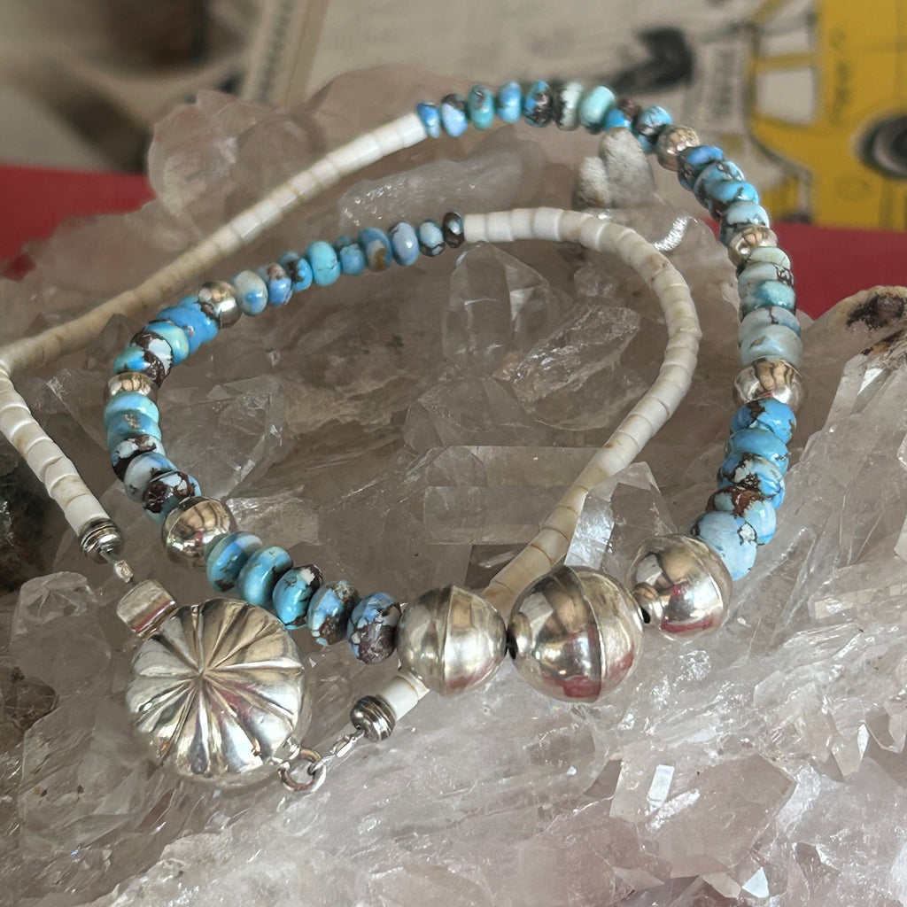Golden Hills and White Buffalo TurquoiseSterling Necklace Benchmade Navajo Beads