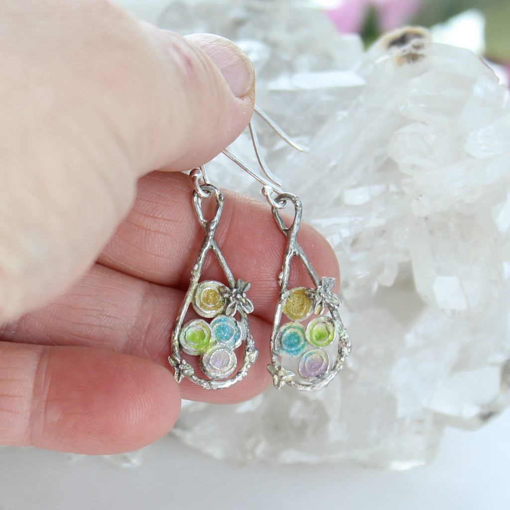 Colorful Enameled Earrings Sterling Silver Fairies Boho Chic
