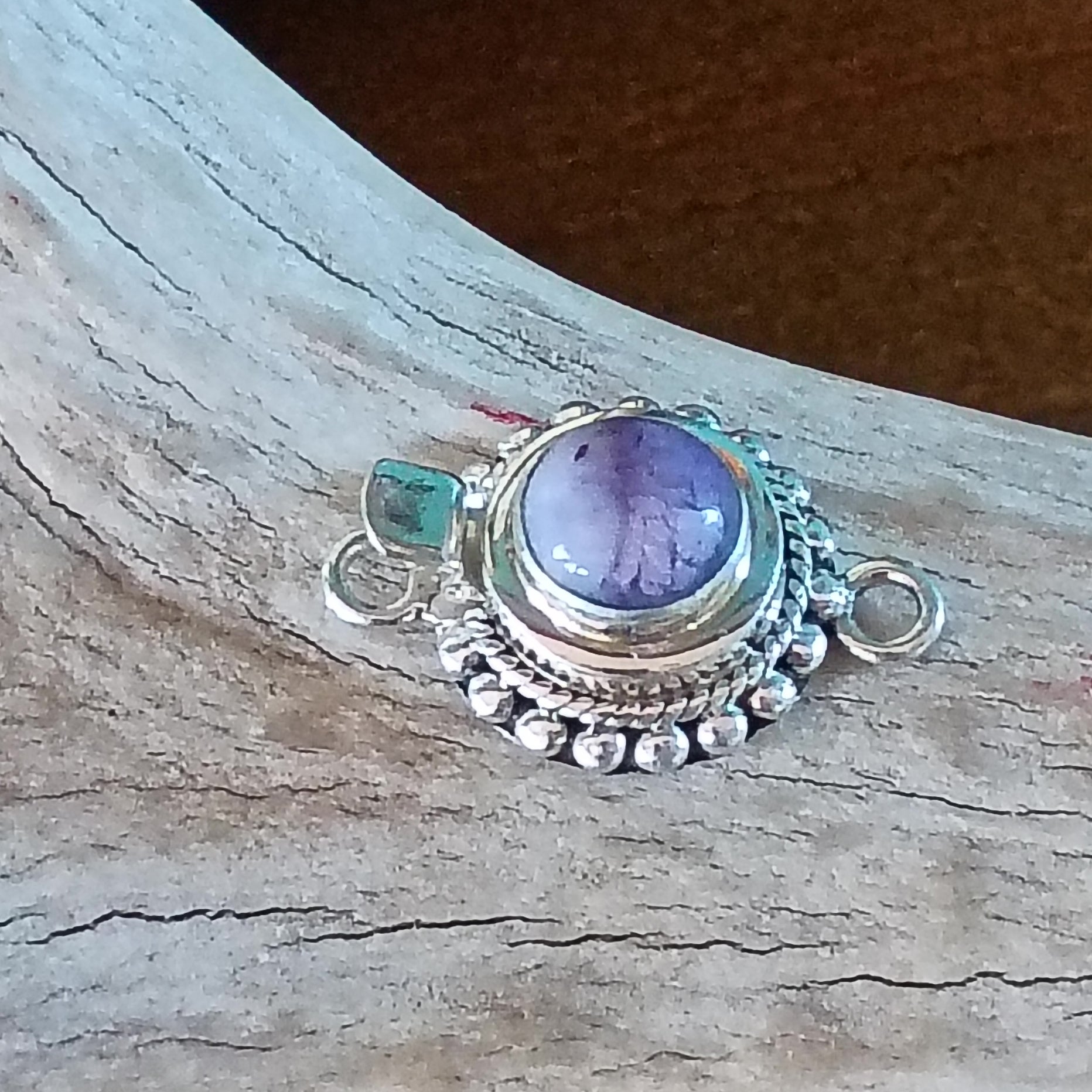 Lavender Mexican Opal Clasp Sterling Granulated Twist wire Style 8mm Round