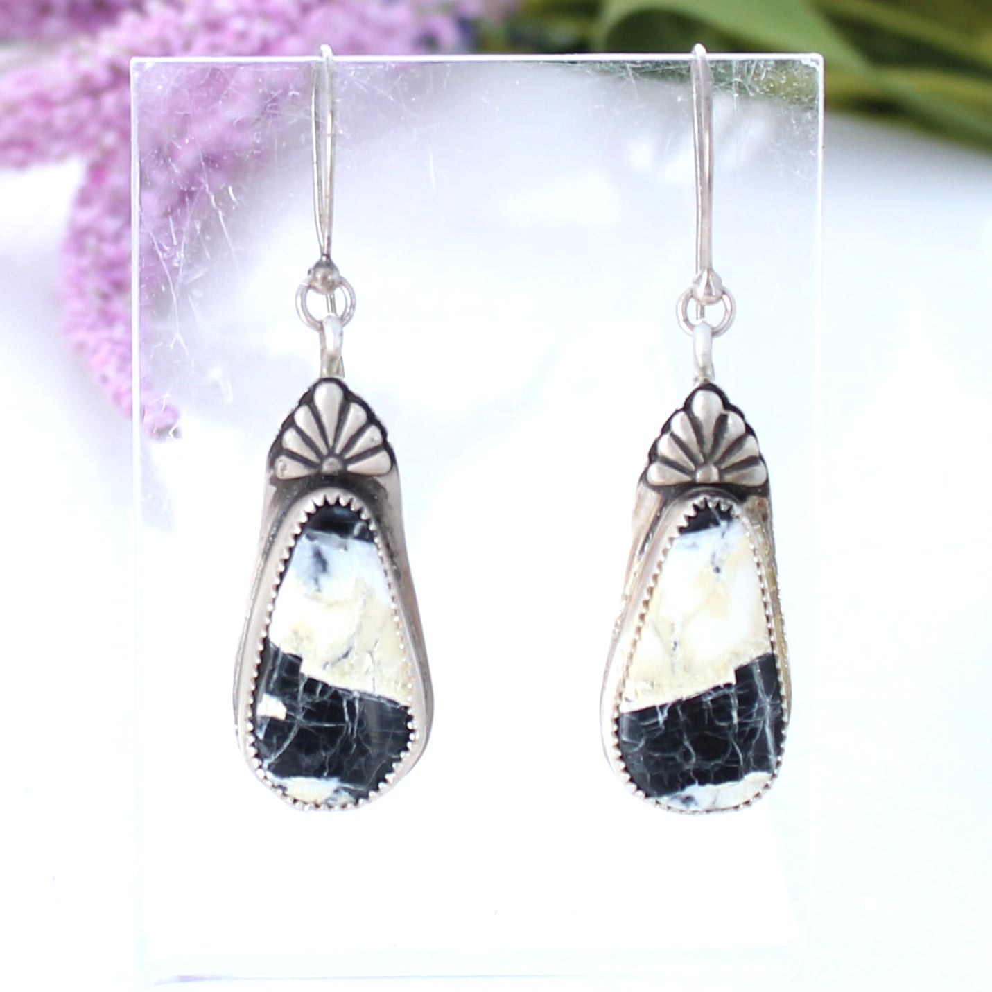 White Buffalo Turquoise Earrings Elegant Teardrops Sterling Silver