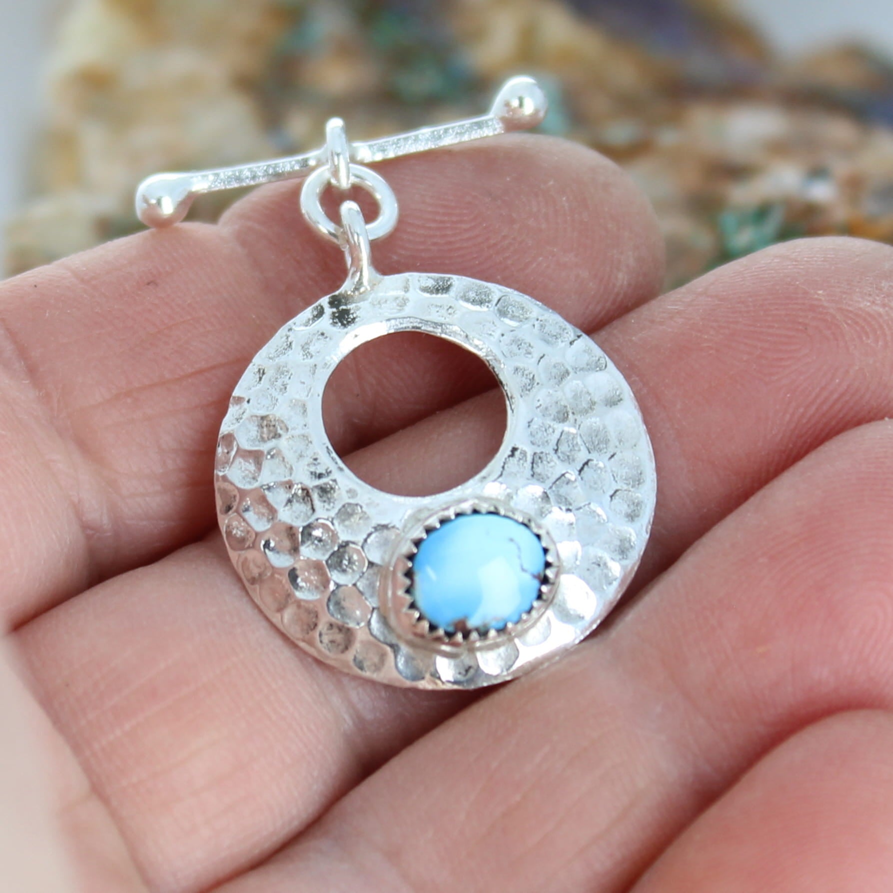 Sky Blue Kazakhstan Turquoise Toggle Clasp Sterling 6x8mm