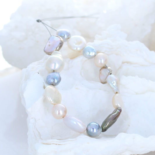 Exquisite Mixed Color Pearls Pink Cream Silver 6" -NewWorldGems