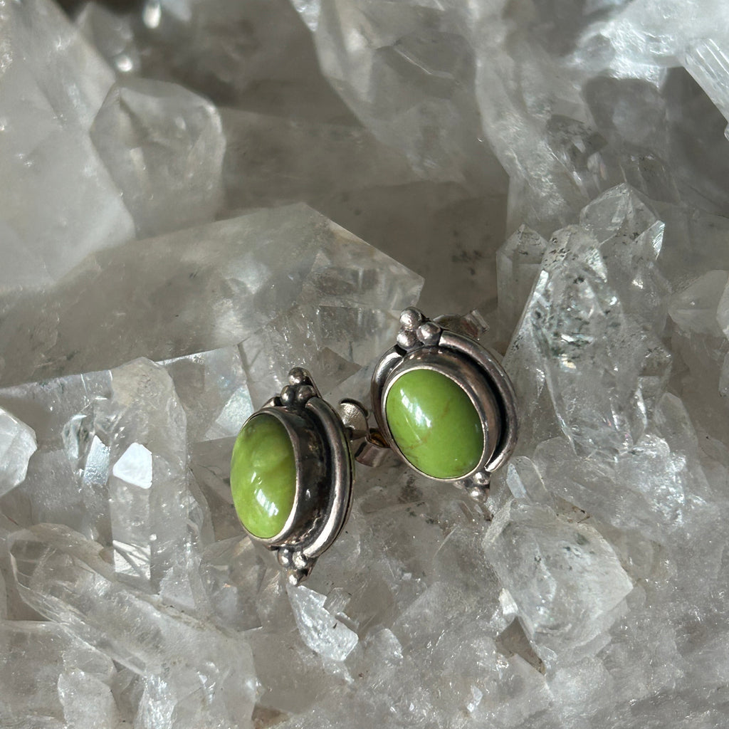 Gaspeite Earrings Sterling Southwest Style Posts Studs