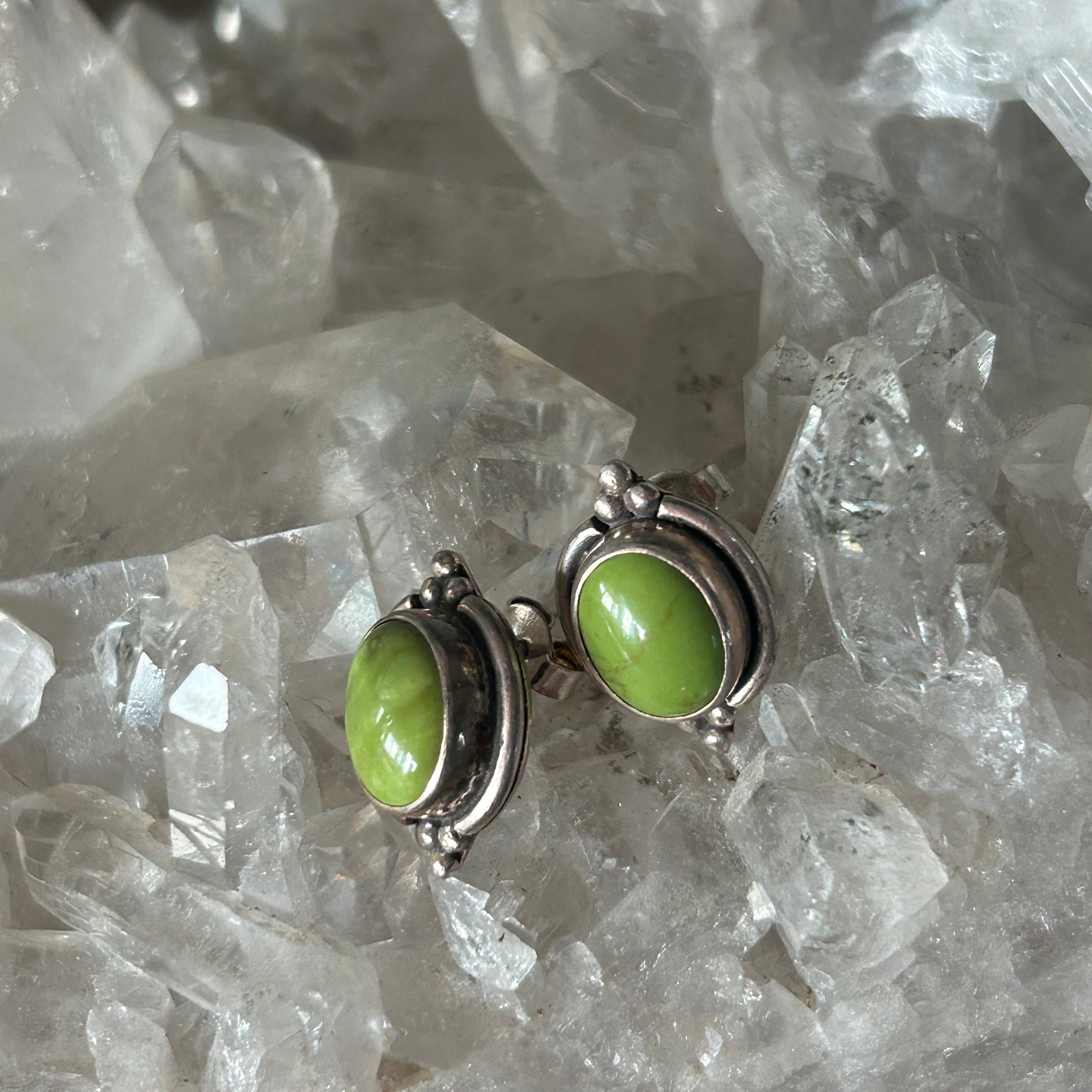 Gaspeite Earrings Sterling Southwest Style Posts Studs