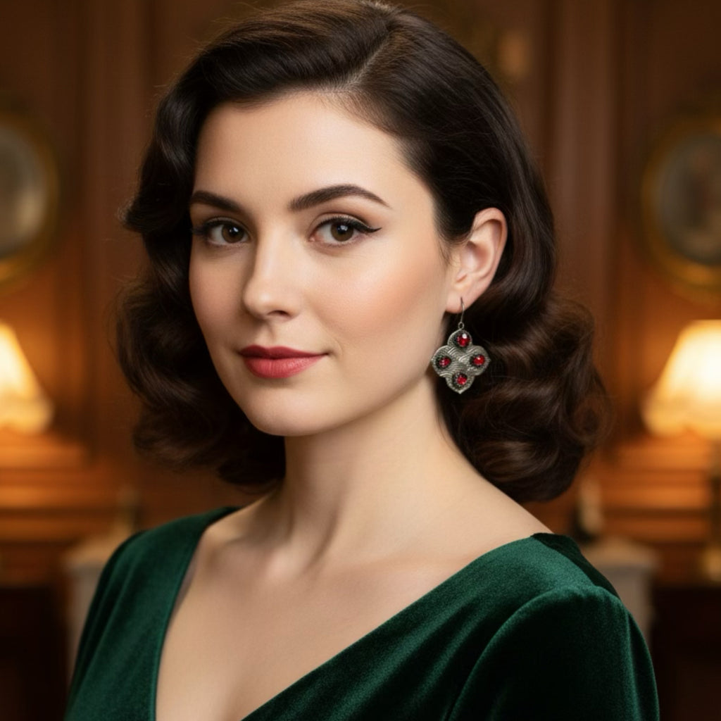 Sterling Silver and Garnet Stained Glass Renaissance Earrings