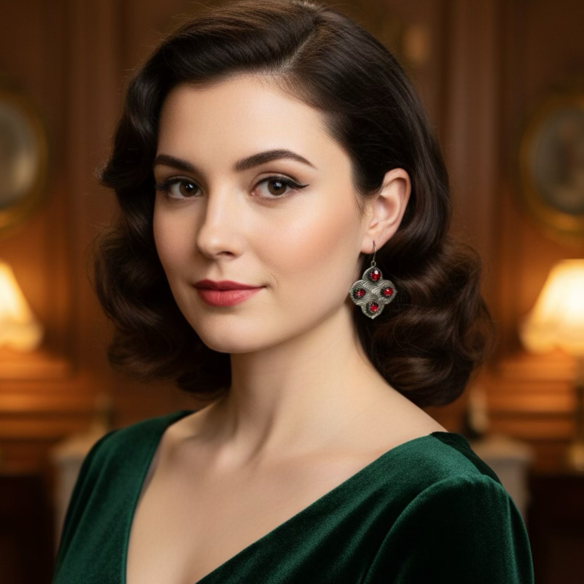 Sterling Silver and Garnet Stained Glass Renaissance Earrings