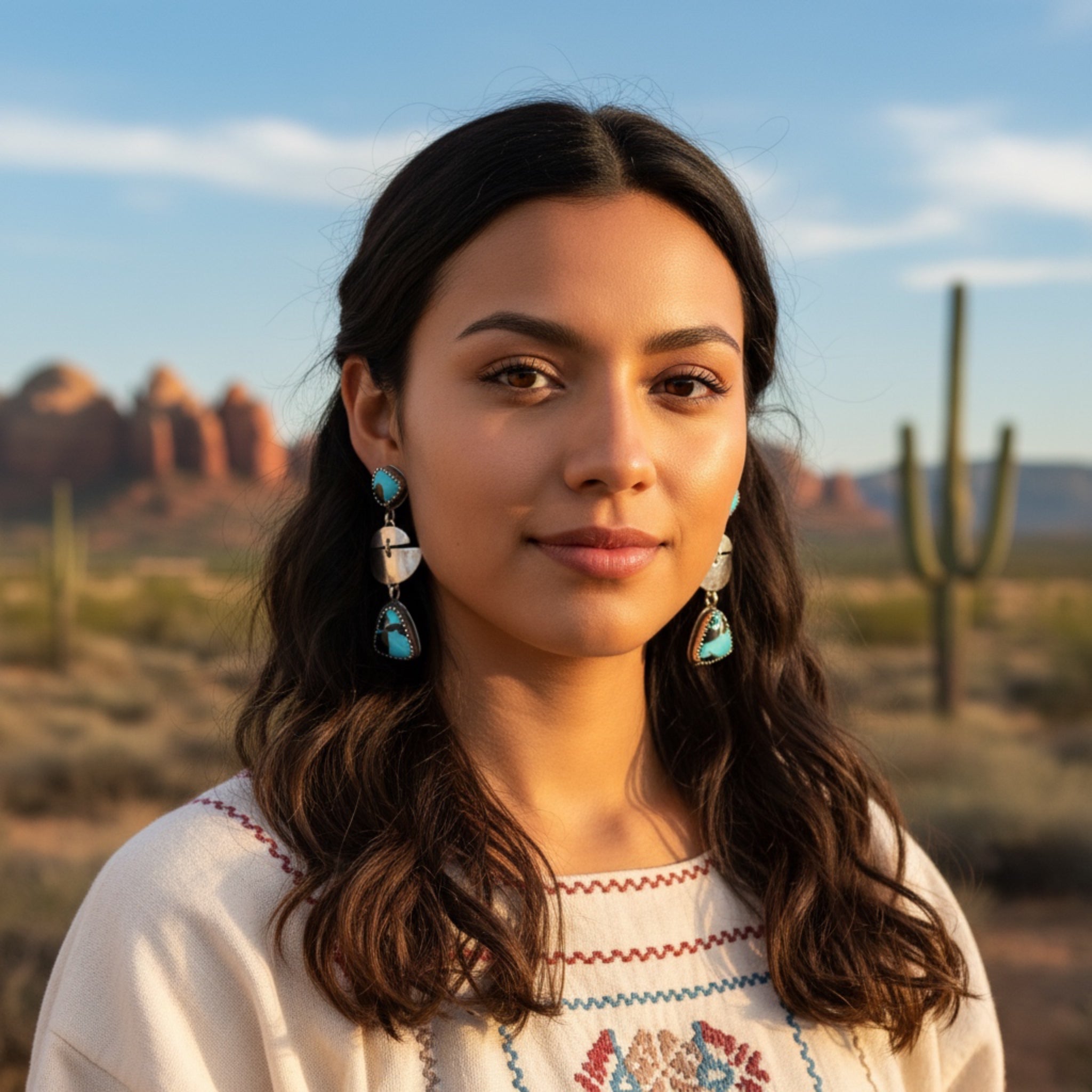 Blue CARICO LAKE Turquoise Earrings 2 Stone Sterling Half Moons