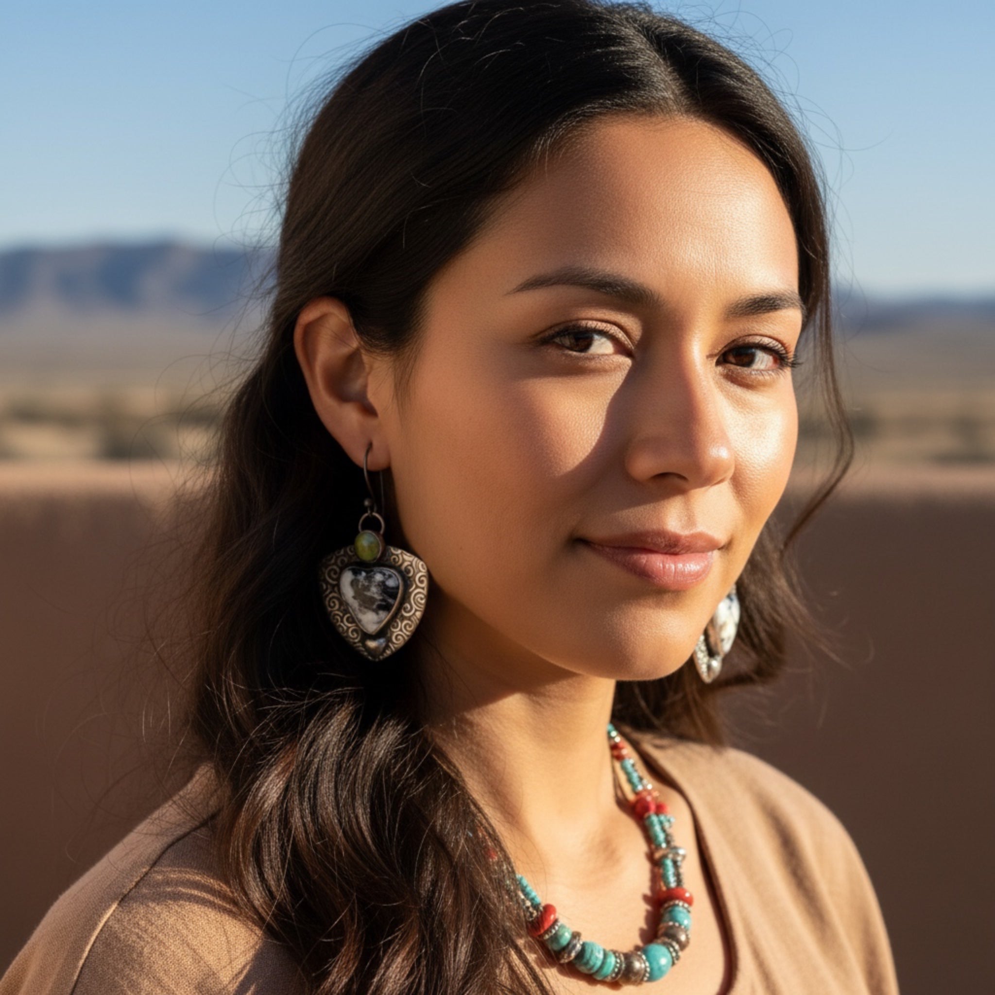 Hearts Sonoran Gold and White Buffalo Turquoise Earrings Sterling