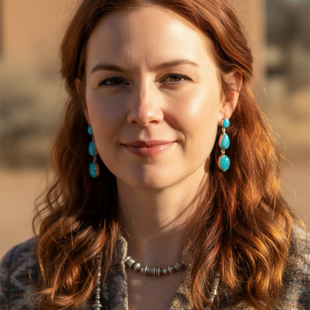 Stunning Blue Bird Turquoise Earrings 3 Stone Sky Blue Sterling