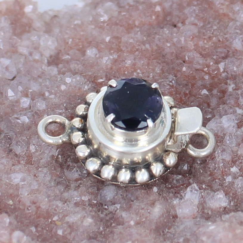 Dark Midnight Blue Iolite Clasp Faceted Round 9mm Sterling -NewWorldGems