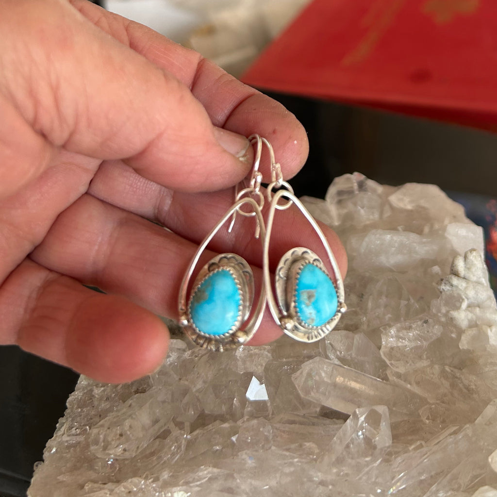 SLEEPING BEAUTY TURQUOISE Earrings Teardrops Sterling NewWorldGems 1.75"