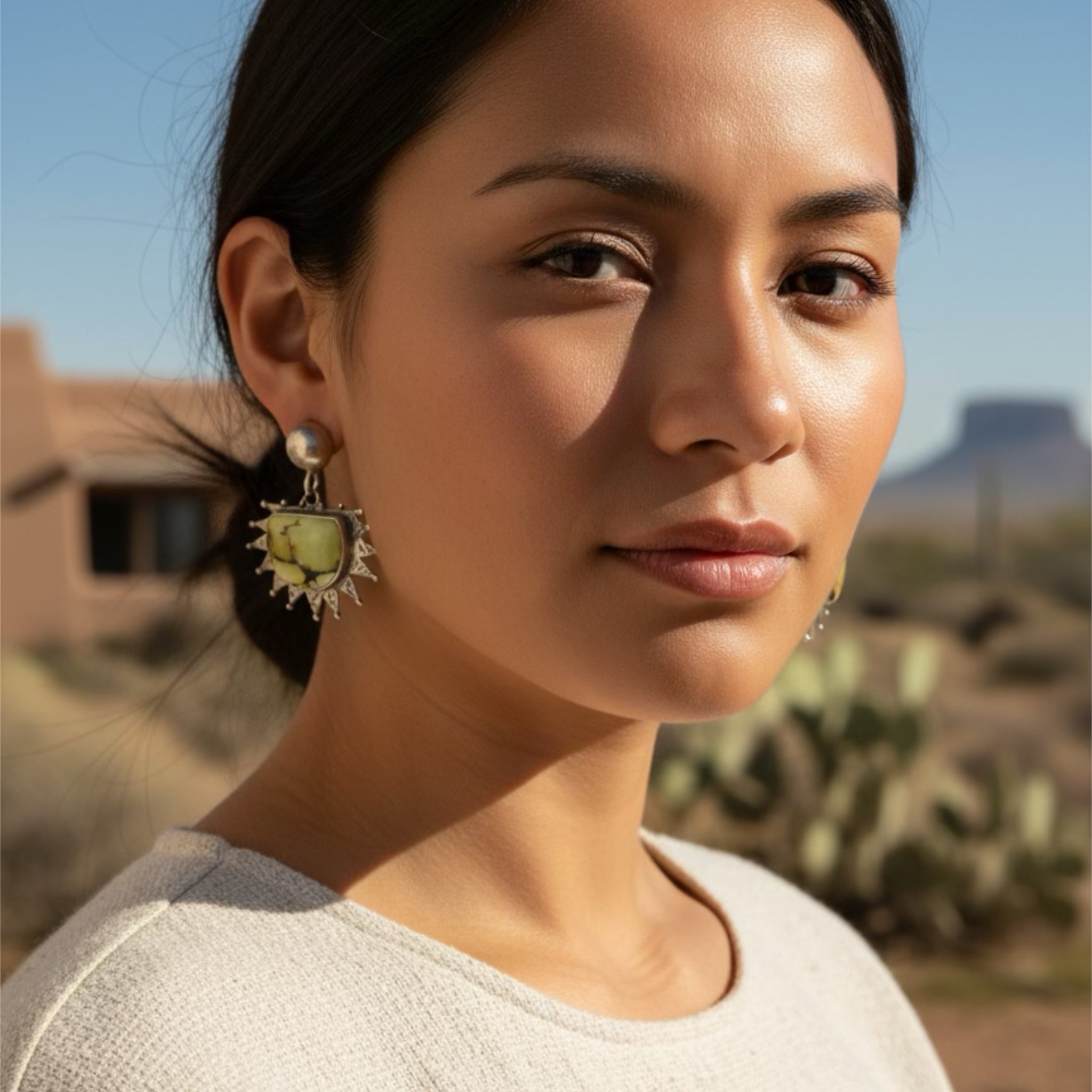 Sun Moon Dragon Skin Turquoise Earrings Dangles Spiral