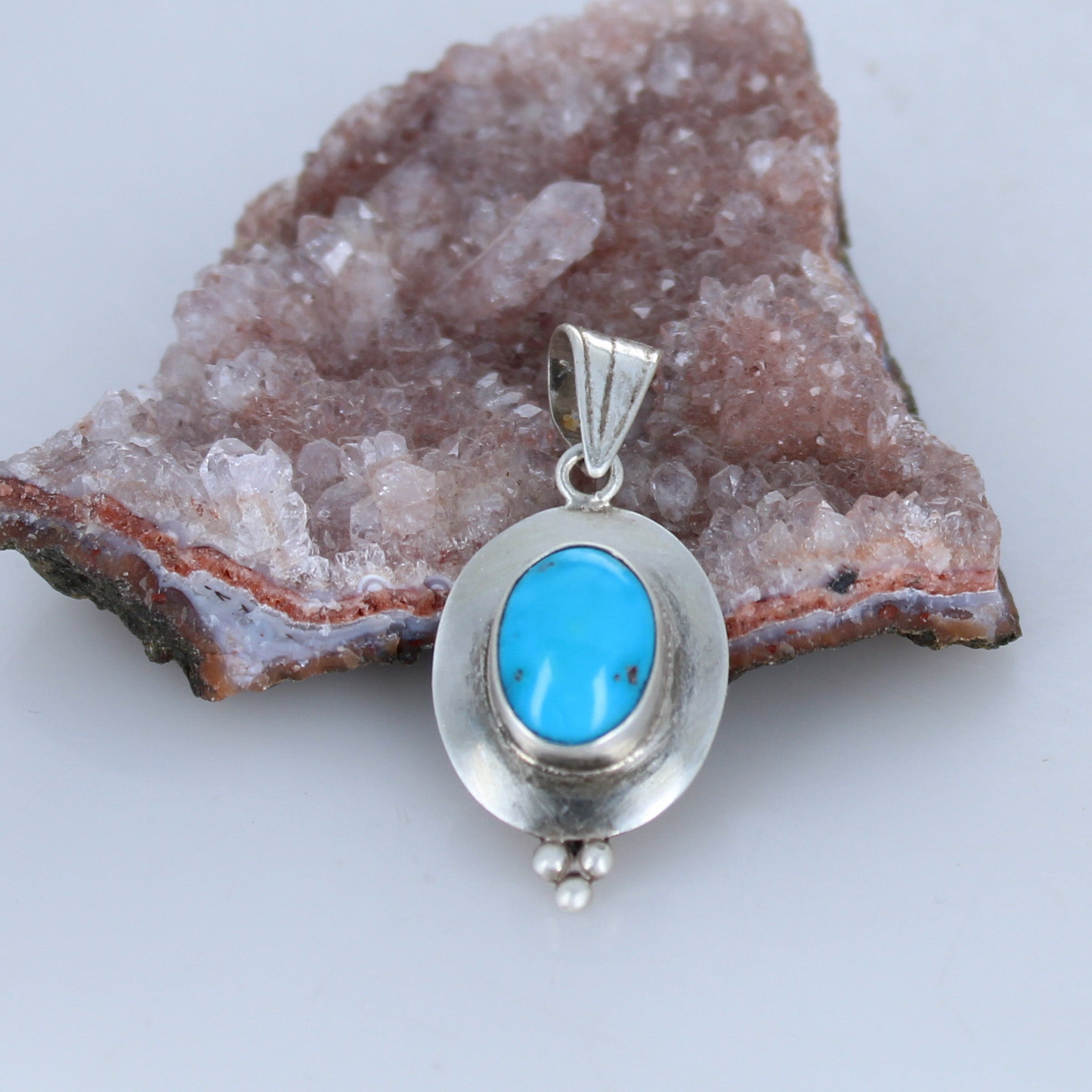 SLEEPING BEAUTY TURQUOISE Pendant Sterling Oval -NewWorldGems