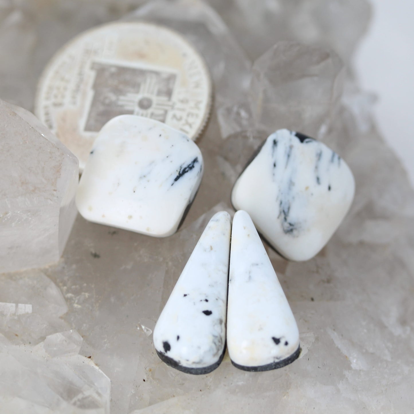 Rare White Buffalo Turquoise Cabochon Components 2 PAIR #2