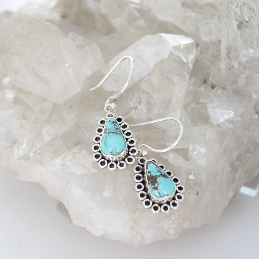 Nevada #8 TURQUOISE Mine Earrings Teardrops Sterling NewWorldGems