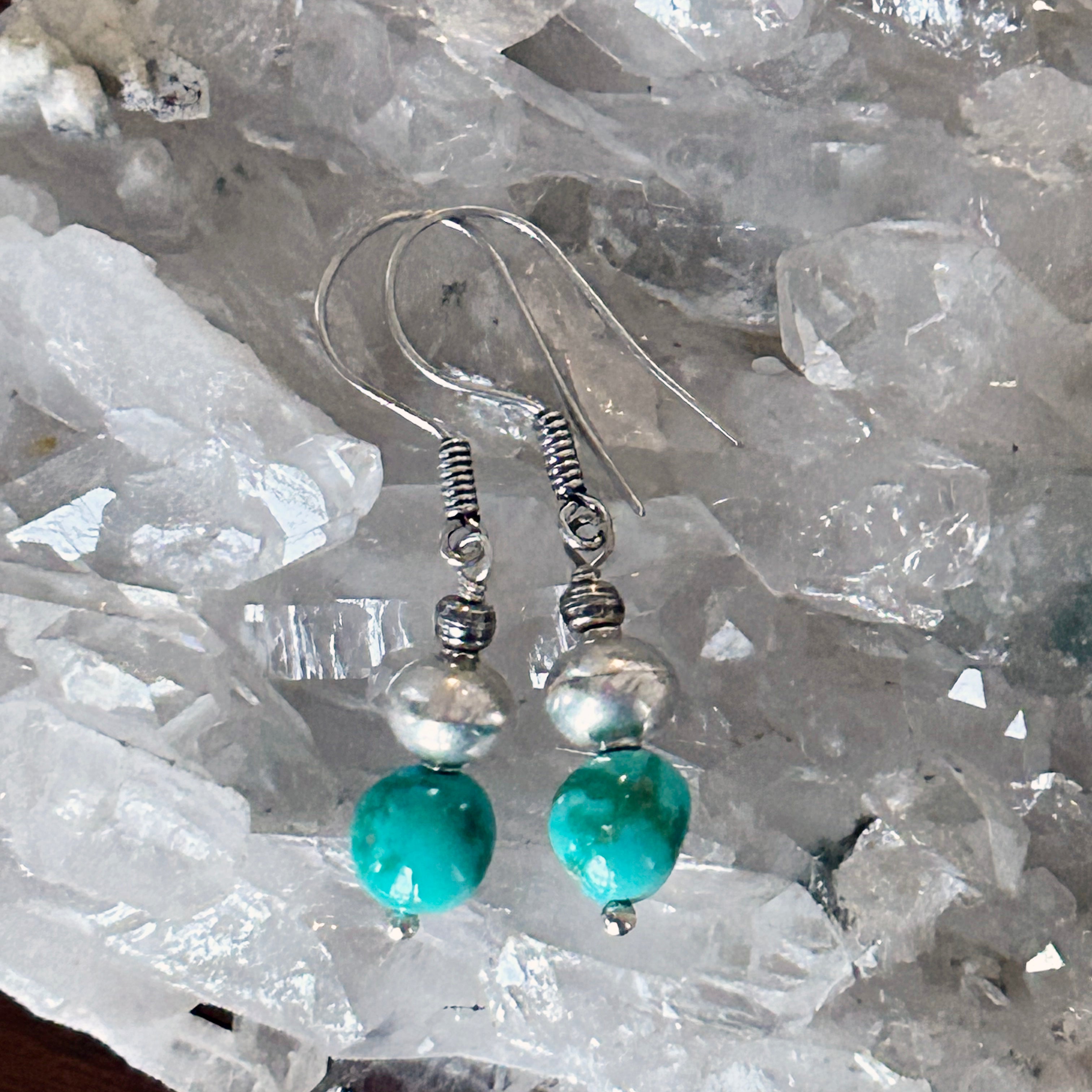 Light Aquan Blue Sonoran Turquoise Earrings Sterling Bench Made Beads
