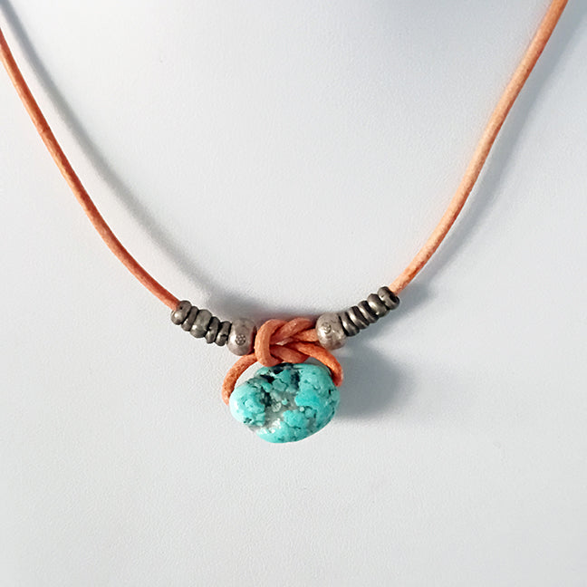 Blue Mexican Turquoise Bead Necklace Leather Mens or Womens