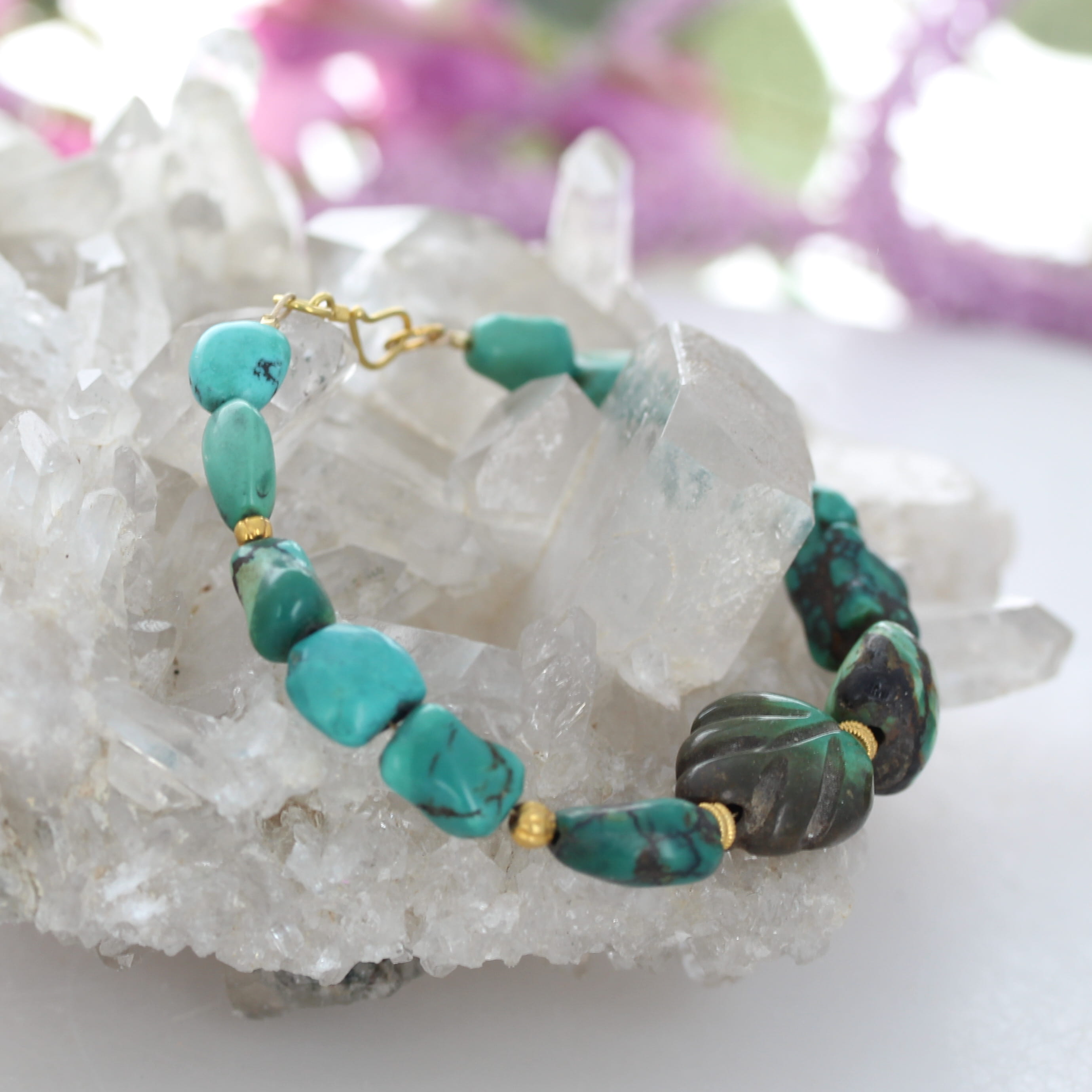 Stunning Antique Tibetan Turquoise and 18K Gold Bracelet