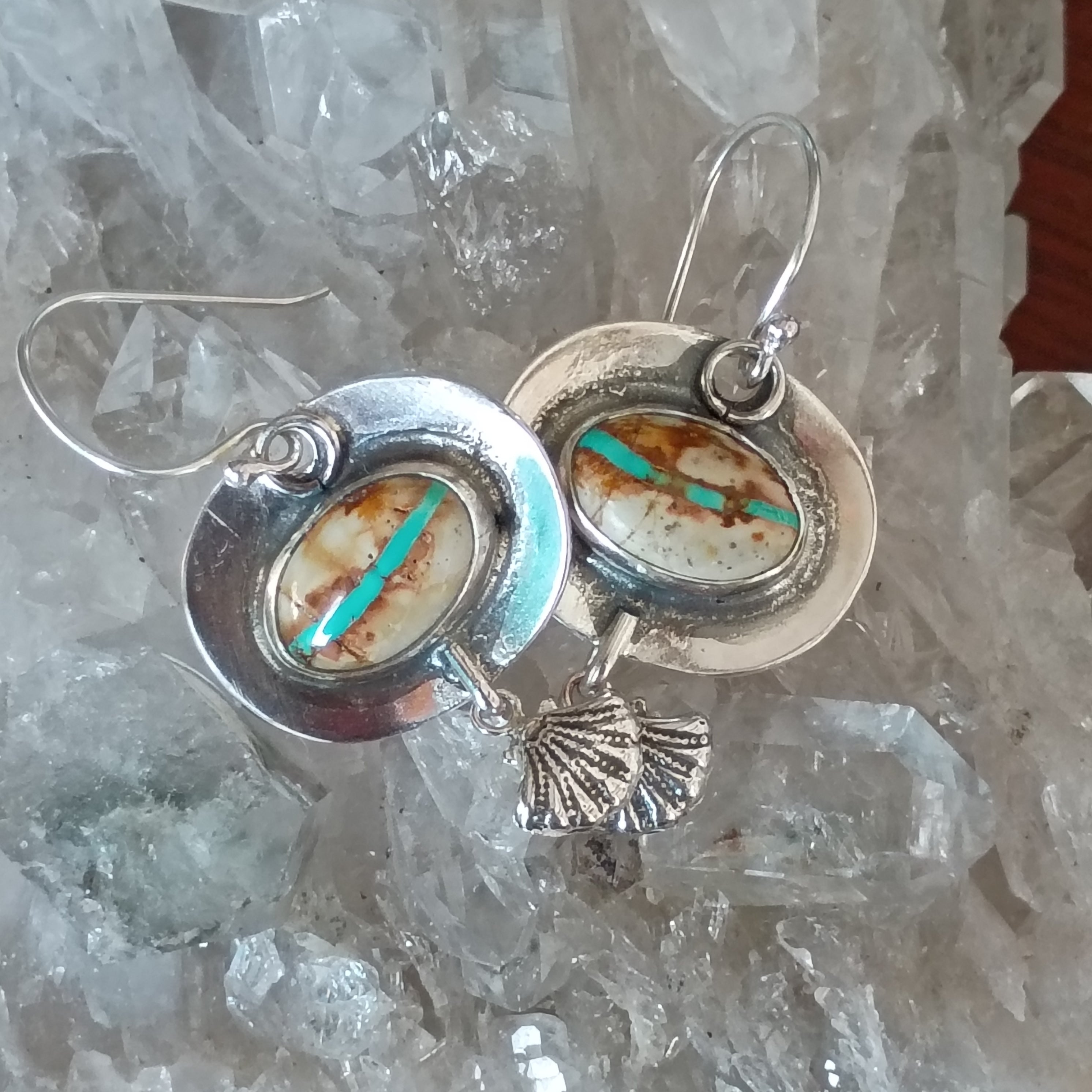 Royston Ribbon Turquoise Earrings Southwest Sterling Shells Southwestern 1.5"