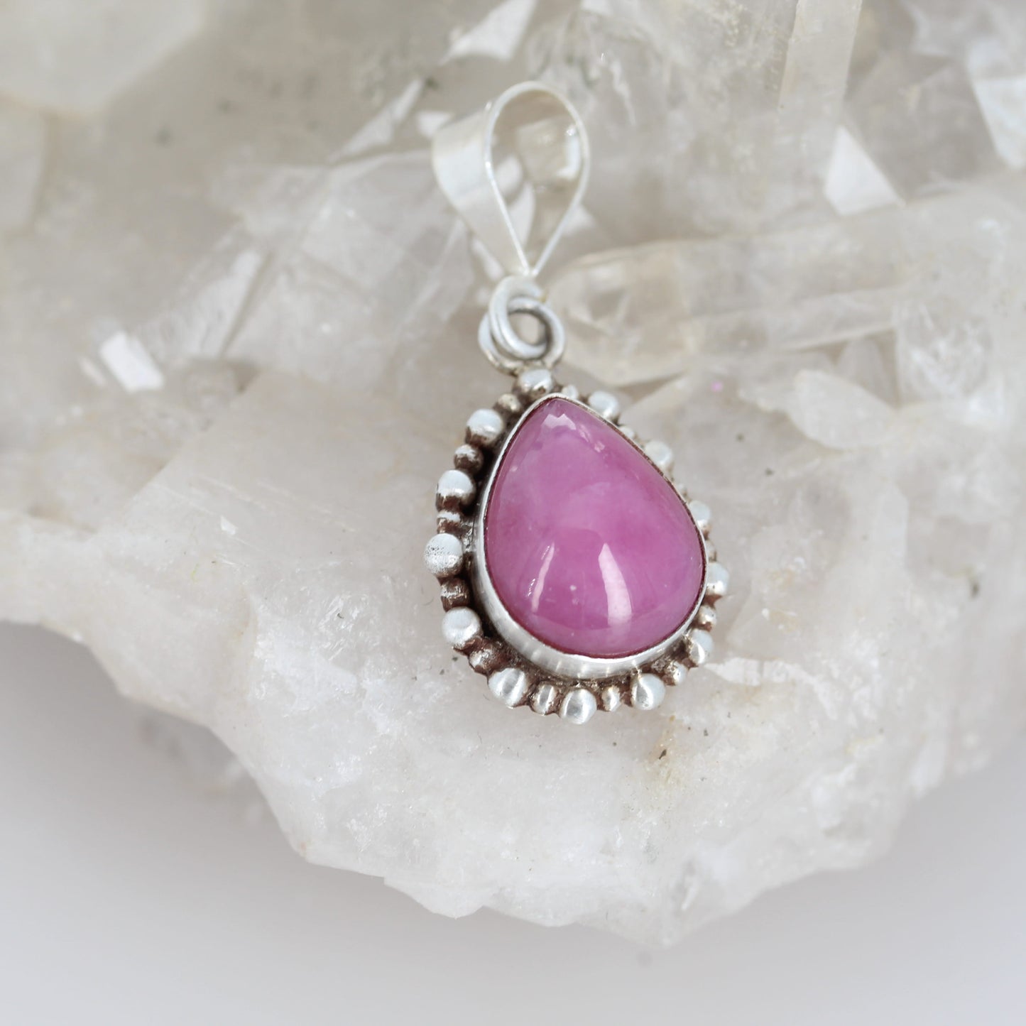 Vibrant Pink Genuine Ruby Pendant Necklace Sterling
