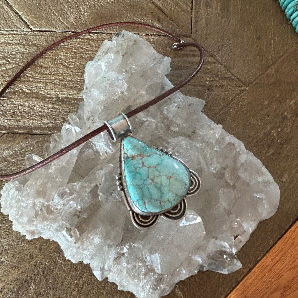 RARE DRY Creek Turquoise Sterling Pendant Spiral Design Necklace