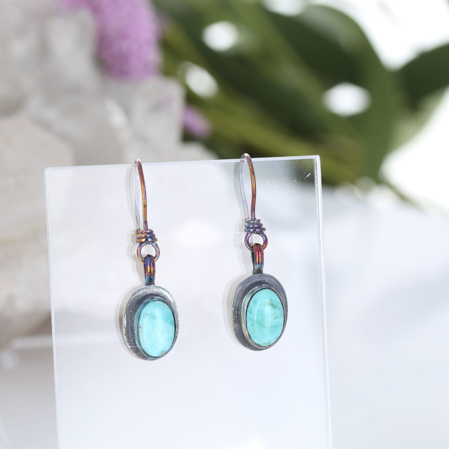 Blue Sonoran Turquoise Earrings Sterling Rainbow Oxidized