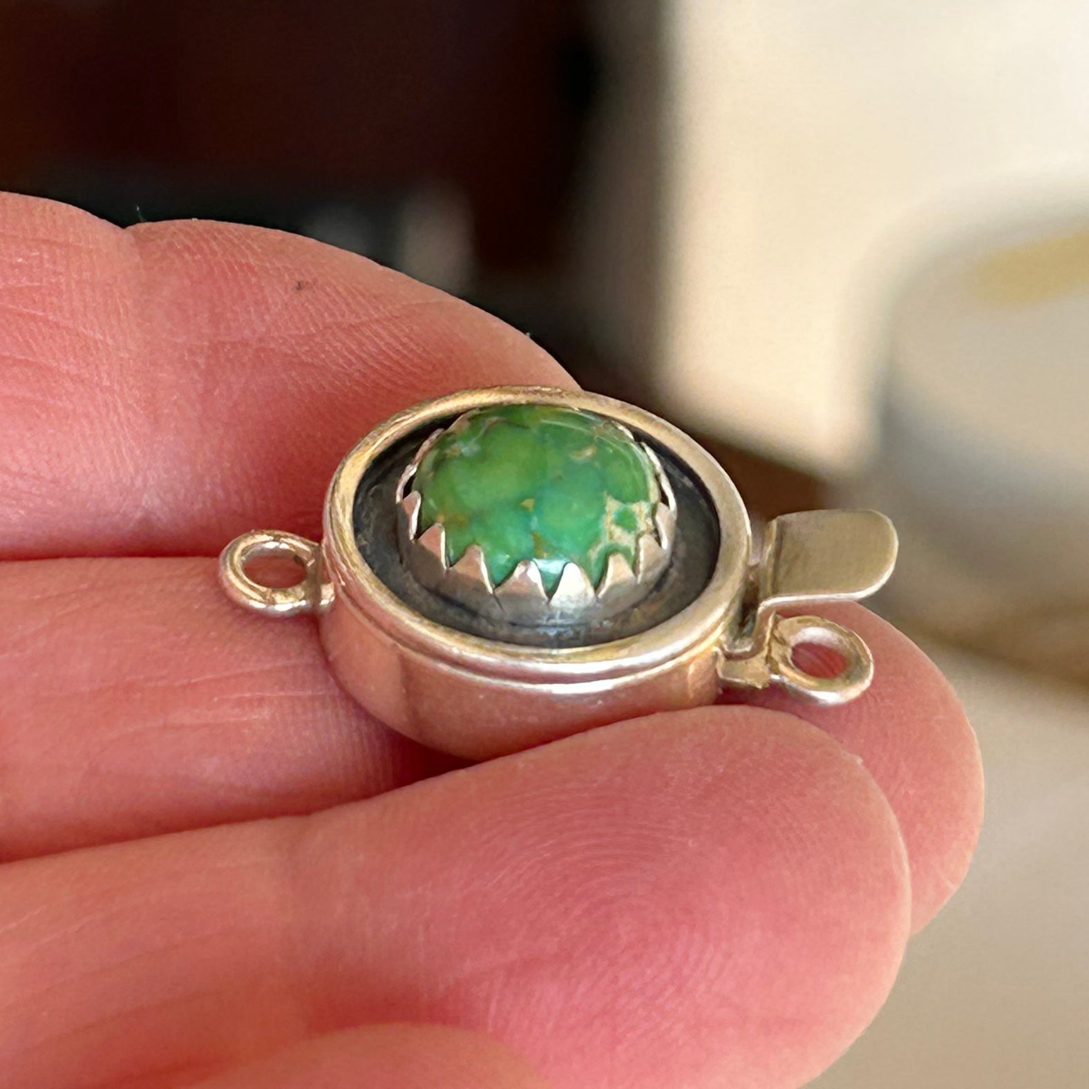 AAA Emerald Valley Turquoise Clasp Sterling Silver Southwestern Design 10.5mm