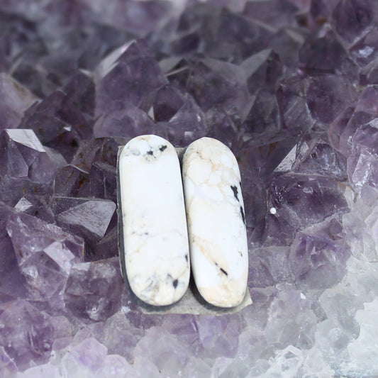Rare White Buffalo Turquoise Cabochon Pair Components 24x8.8mm -NewWorldGems