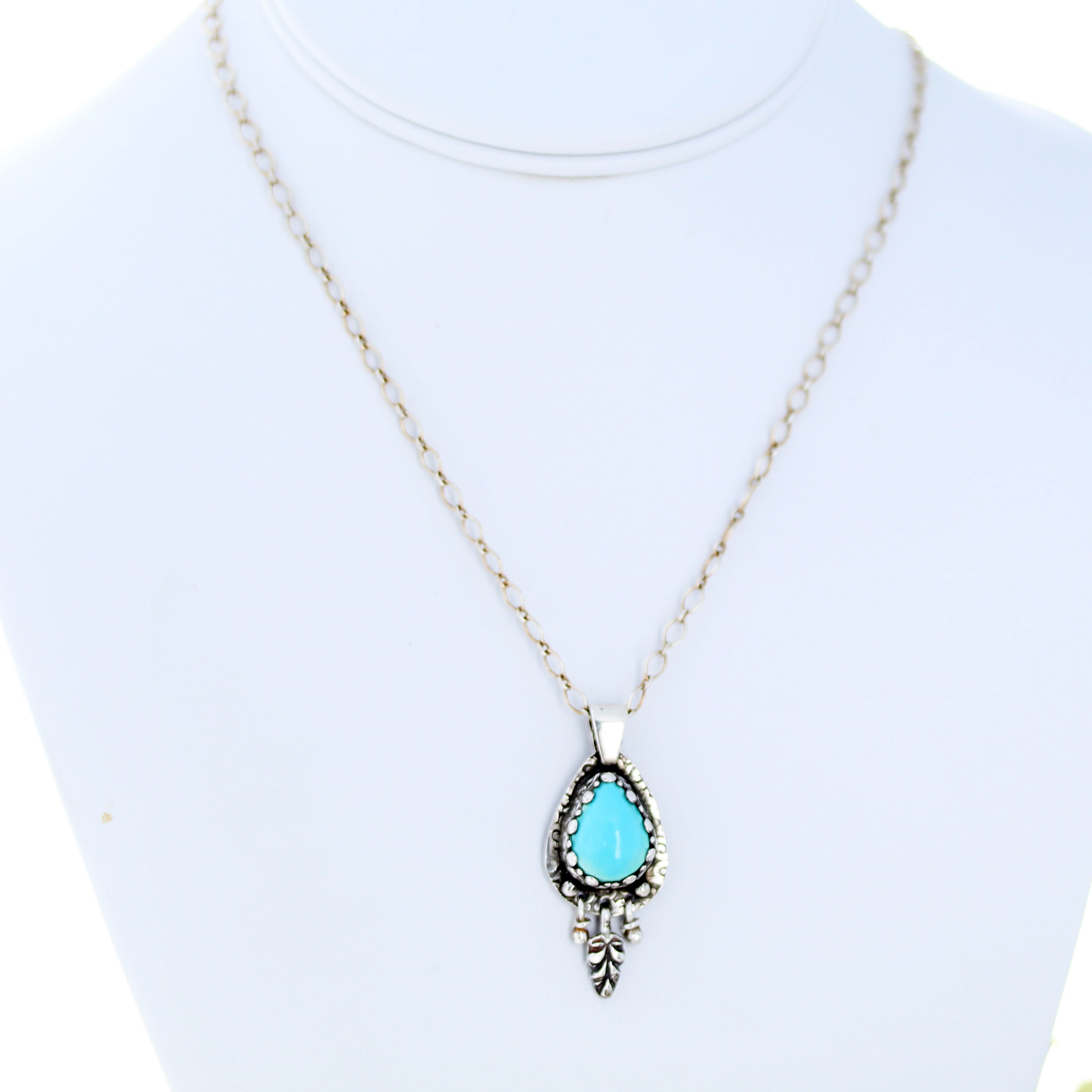 Gem Grade Lone Mountain Turquoise Pendant Sterling Silver Teardrop