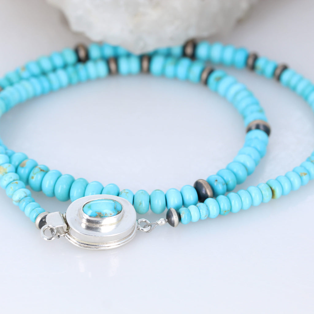 SONORAN ROSE Turquoise Rondelle Beads Necklace Sterling Exquisite Blue