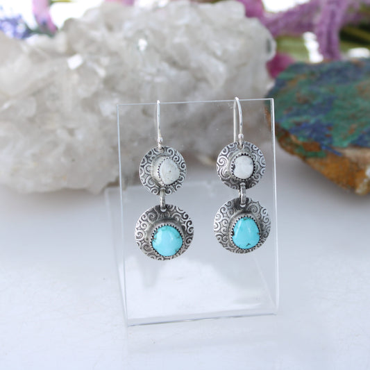 Gorgeous Nevada LONE MOUNTAIN and White Buffalo TURQUOISE Earrings Sterling