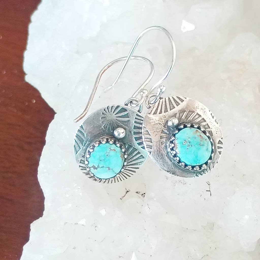 AAA DRY CREEK Turquoise Earrings Patterned Sterling Boho Southwest