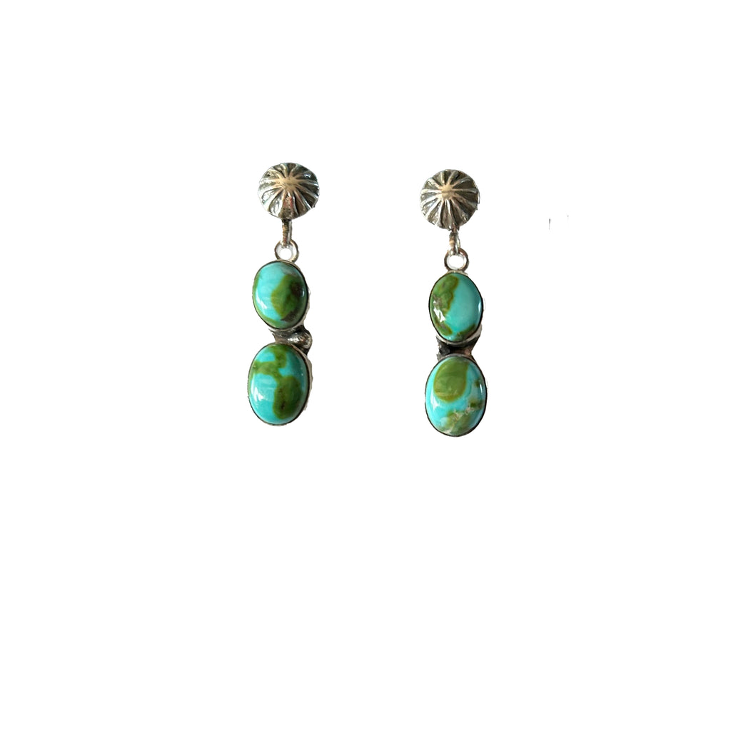 AAA Sonoran Gold Turquoise Earrings 2 Stone Green Sterling Silver